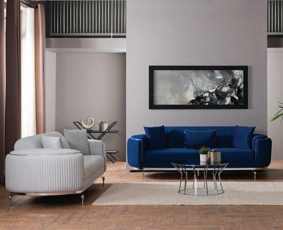 Blue and white modern three-seater sofas living room luxurious couches 2pcs