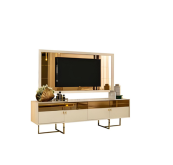 Golden living room set Stylish sideboard Modern TV frame 2pcs