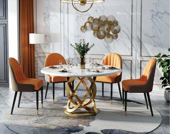 Design Round Dining Room Chair Set Metal Tables Armchairs 6x Chairs + Table Immediately