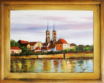 River landscape with towers Handmade oil paintings Canvas G15990