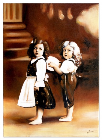 "Two Children in Vintage Style" Handmade Oil Paintings Canvas G16486