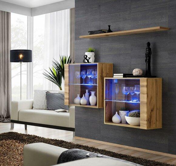 Living Room Cabinets Display Cabinet Wall Shelf Luxury Living Room Brown Set 3 Pieces on Stock