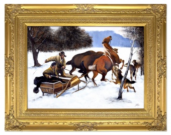 "Winter Hunting Scene" Handcrafted Oil Paintings Canvas G16812