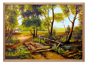 "Landscape with Wooden Bridge" Handcrafted Oil Paintings Canvas G119046