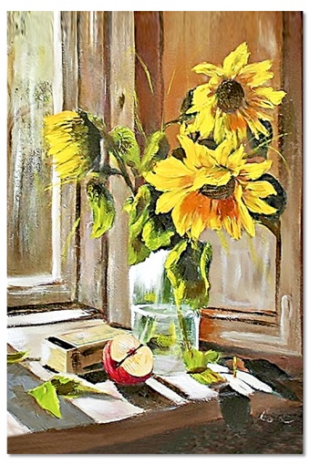 Sunflowers in a Jar Handmade Oil Paintings Canvas Oil Painting G119994