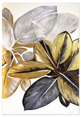 Leaves in Gold and Gray Handcrafted Oil Paintings Canvas G100634