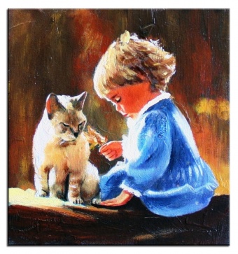 Child and cat handmade oil paintings canvas oil painting picture G04047