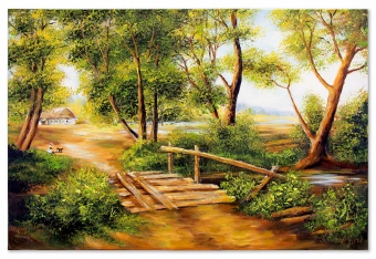 "Landscape with Bridge" Handcrafted Oil Paintings Canvas G119034