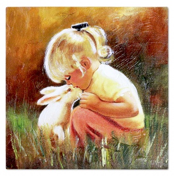 Child and rabbit handmade oil paintings canvas oil painting G04046