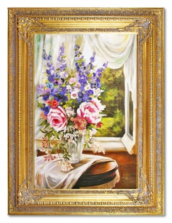 Bouquet of flowers at the window handmade oil paintings canvas G04338