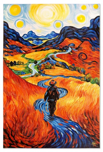 Wanderer in the Orange Field Handcrafted Oil Paintings Artwork G119881