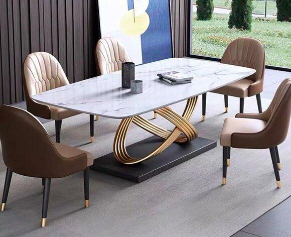 Luxury Metal Dining Table Mega Design Tables Stainless Steel Marble Imitation Dining Table On stock