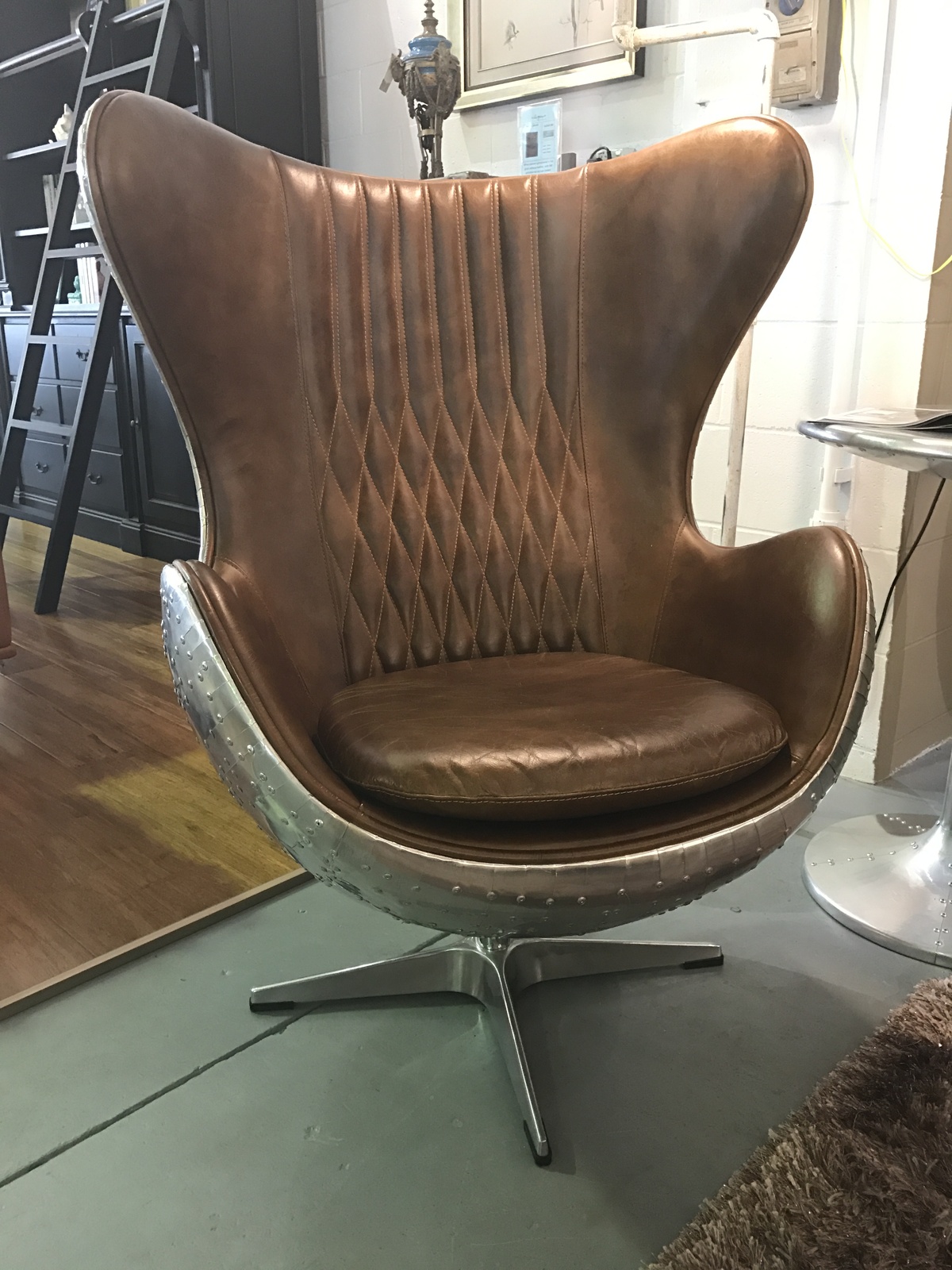 Egg Chair leather brown metal silver wing chair Egg Chair Fliegerclub armchair new On stock