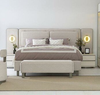 Complete bedroom furniture set bed with bench 2x nightstands 3-piece new