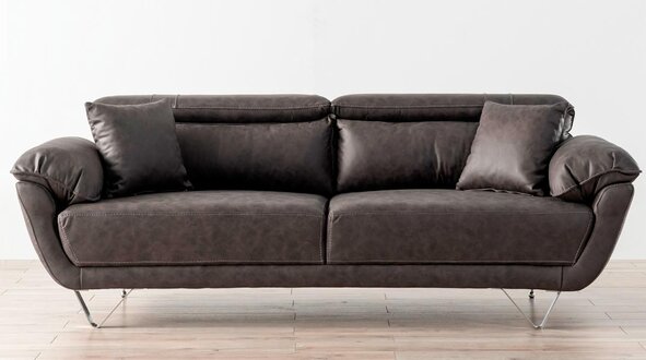 Modern 3-seater sofa in dark gray with metal legs for your living room.