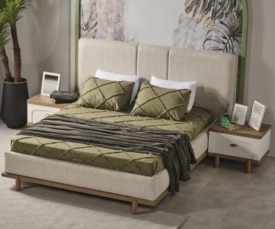 Modern upholstered bed wood luxury bedroom design beds textile velvet