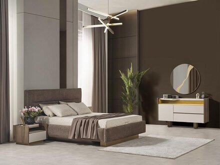 Bedroom luxury double bed 2 nightstands dresser modern furniture