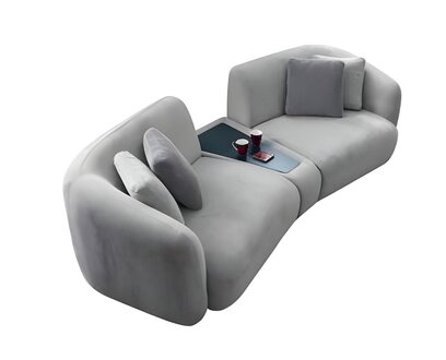 3-Seater Sofa Upholstered Gray Fabric Seating Design Couch Sofas Modern Fabric