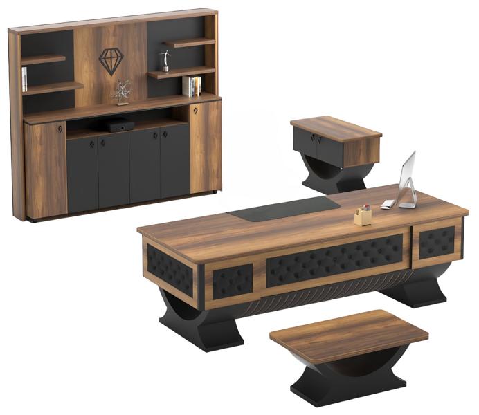 Home office set, sideboard, coffee table, table, sideboard, wood, brown, black, 4-piece.