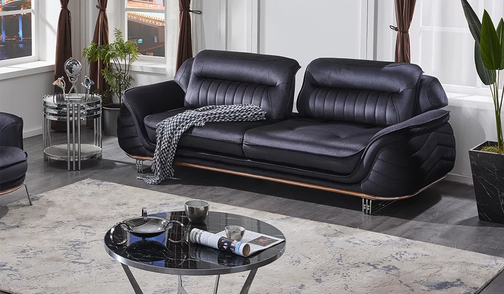 Sofa three-seater couch living room black luxurious design upholstered furniture