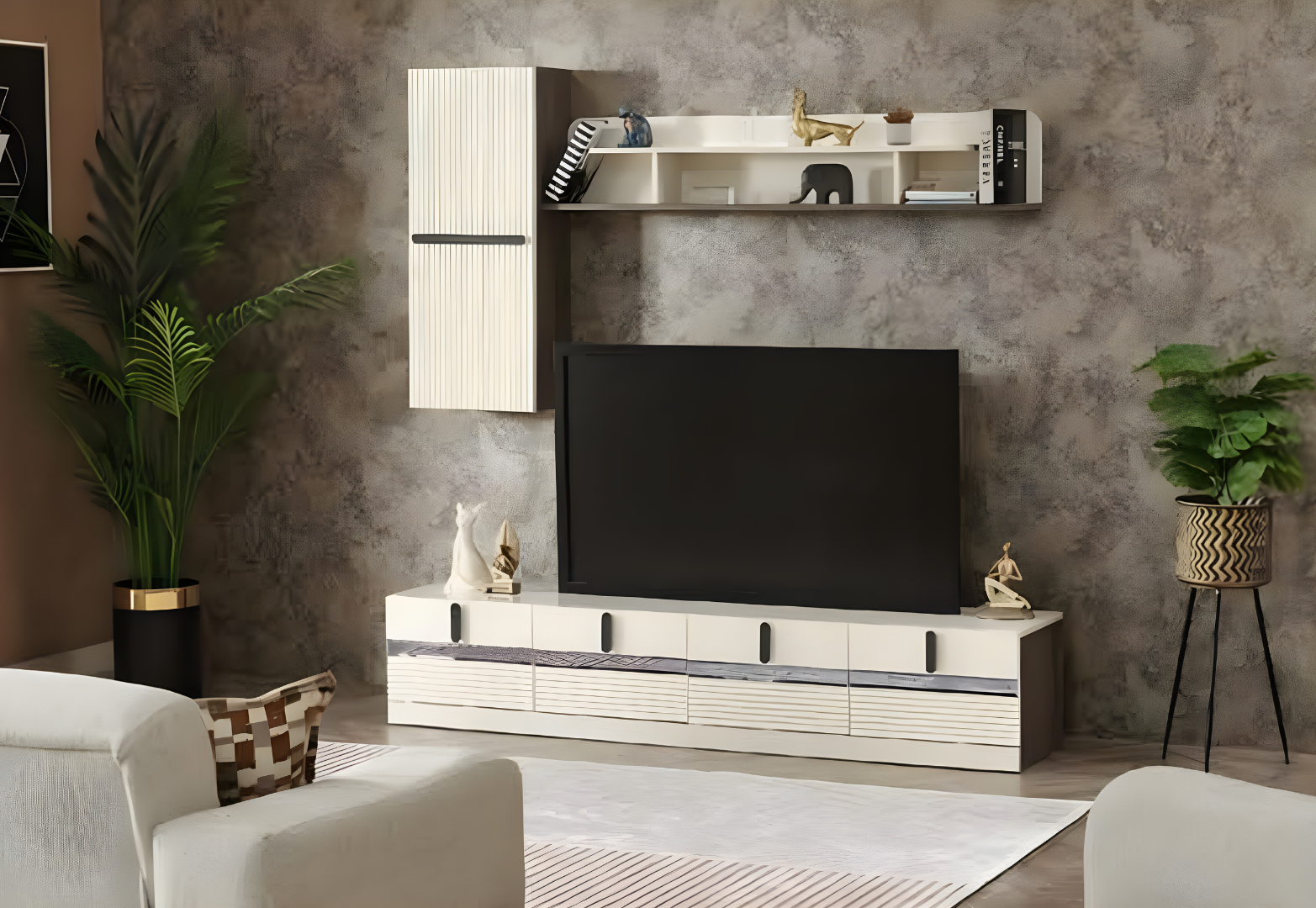 Living room set 3-piece wall unit TV stand wooden furniture wall cabinet complete wall shelf