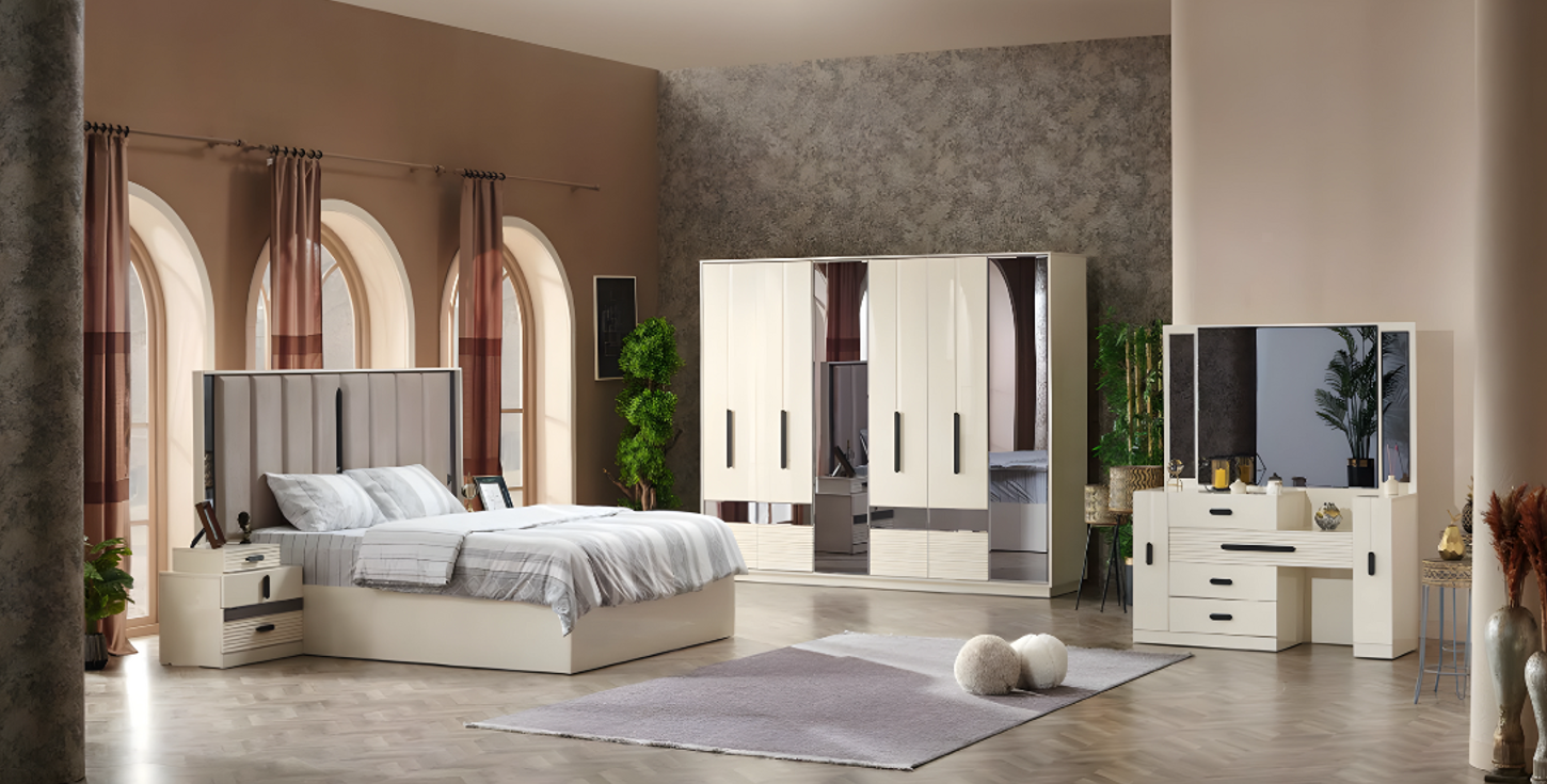 Bedroom set 5-piece modern design complete furniture bed luxury wardrobe