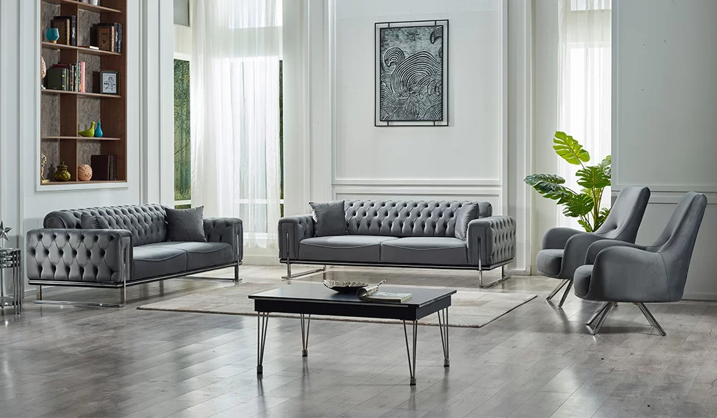 Gray Sofa Set 4-piece Living Room Modern Design Couches 3+3+1+1 Seats