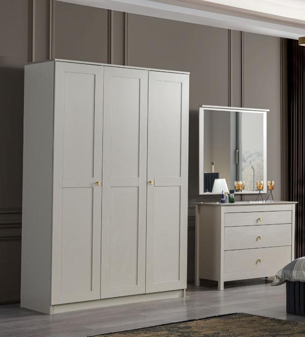 Bedroom set large wardrobe + stylish chest of drawers luxurious white wood