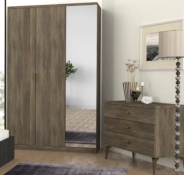 2-piece bedroom set wardrobe + chest of drawers modern furniture style brown