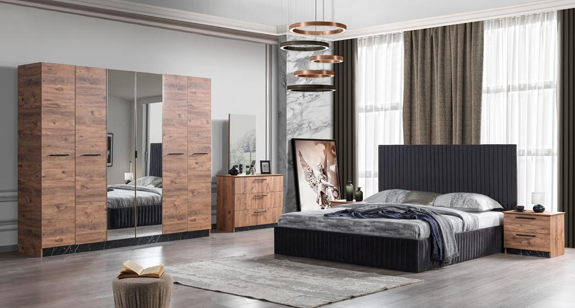 Loft bedroom combination furnishings equipment bed chest of drawers brown 6-piece set.