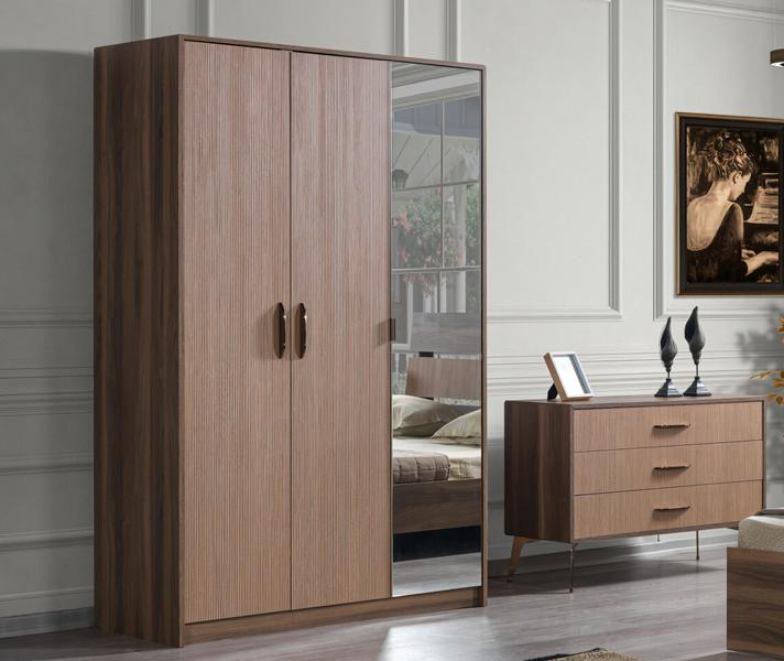 2-piece bedroom set wardrobe + chest of drawers modern furniture style brown