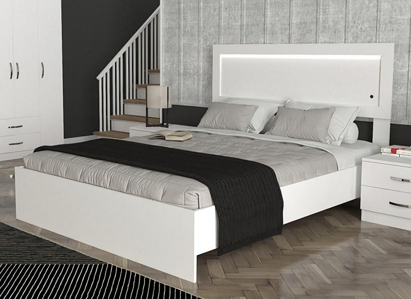 Double bed bedroom 150 cm mattress white modern style wood