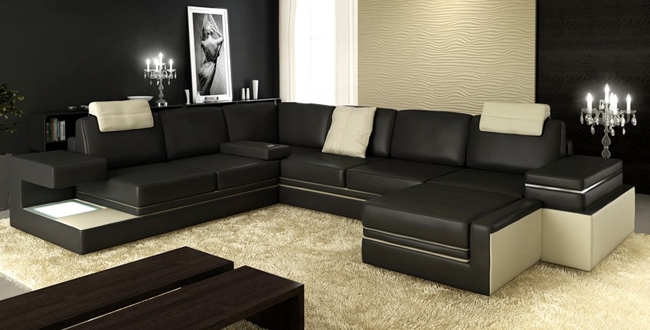 XXL Corner Sofa Upholstered Corner Seating Set Sofas Leather LED + USB