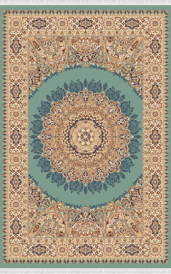 Oriental carpet rug border ornament short pile vintage seladon green 150x233.