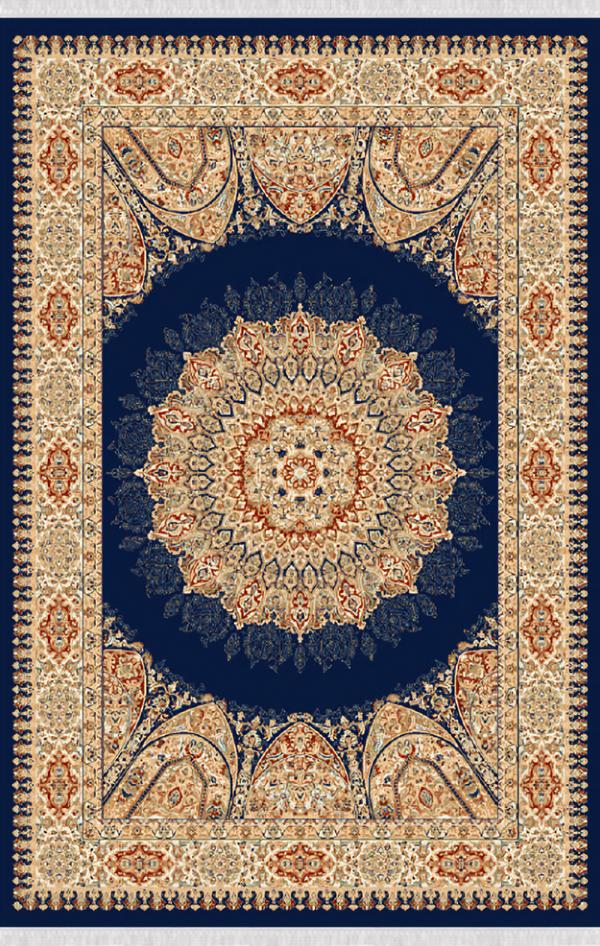 Vintage Short Pile Carpet Border Ornament Living Room Carpet Blue Beige