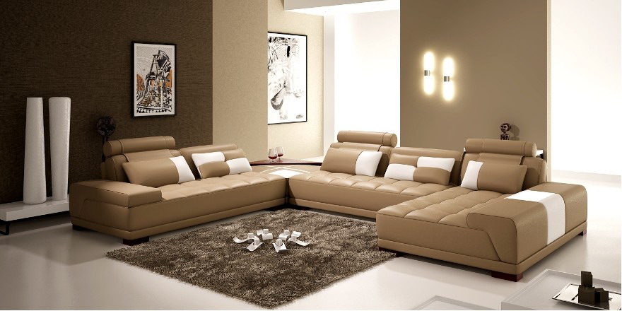 Leather sofa, upholstered seat, corner living landscape, couch corner set PH376 beige.