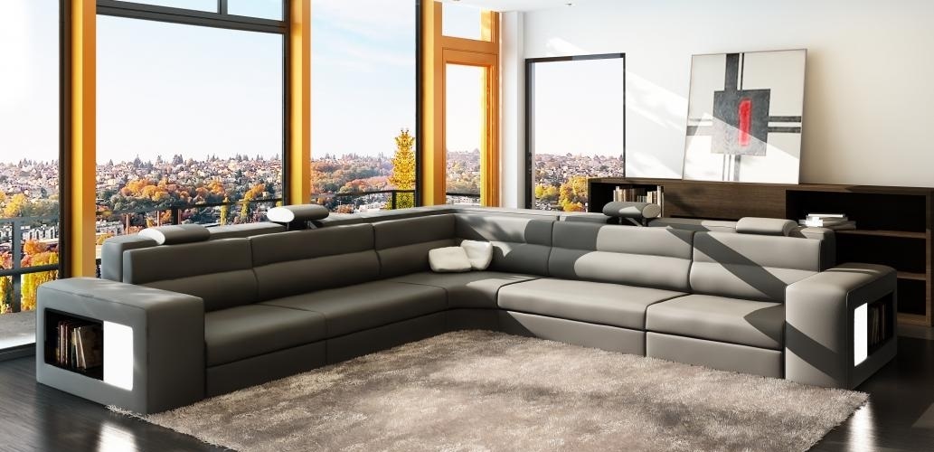 Leather sofa with USB corner sofa seating upholstery living landscape XXL big willow gray