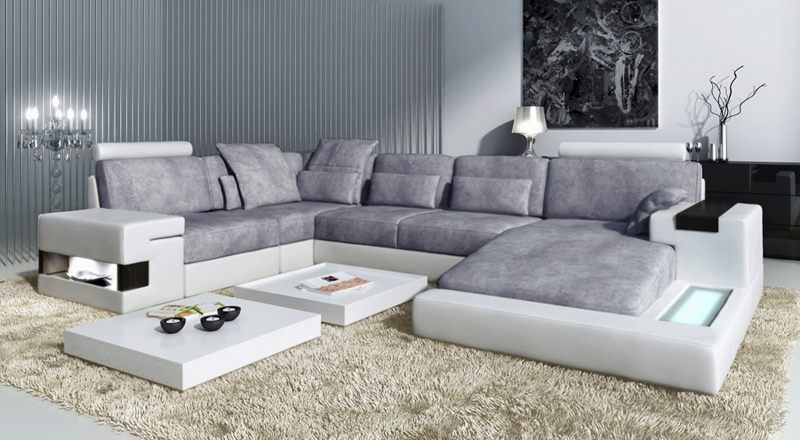 Leather U-shaped sectional living room sofa upholstered corner couch with USB leather sofa corner sofa