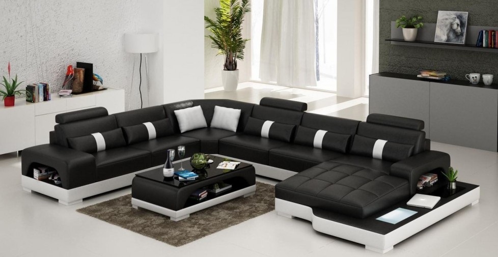 Leather U-shaped living room furniture couch big XXL sofa upholstered corner set corner sendS