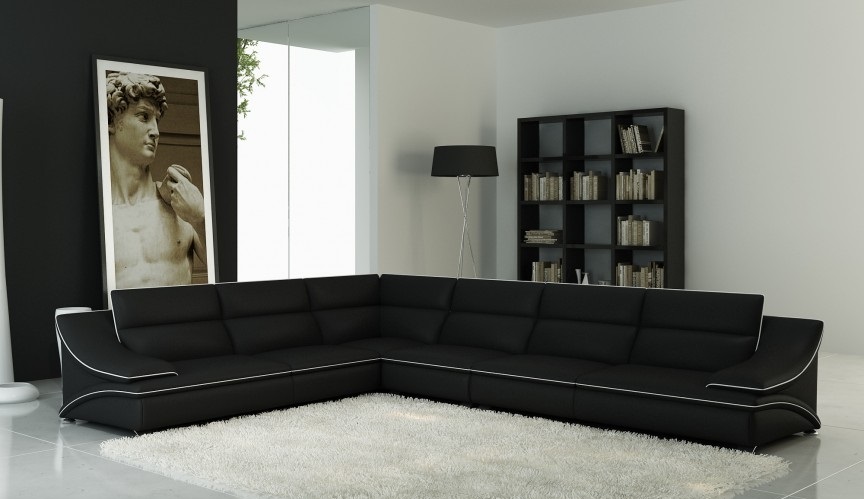 Living area designer sofa couch big upholstered leather sofas corner seating black