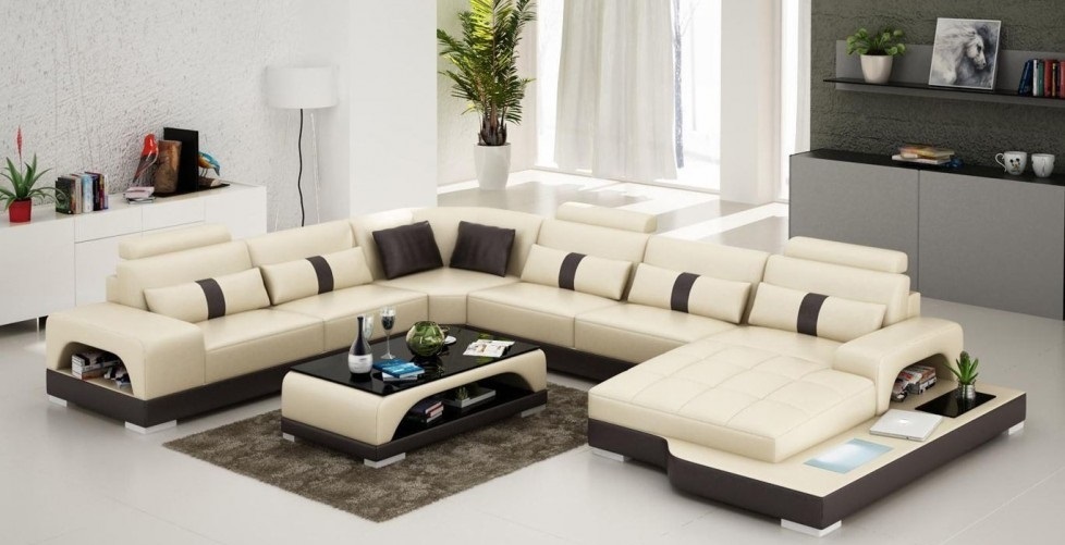 Leather U-shaped living landscape couch Big XXL sofa upholstery corner set corner send