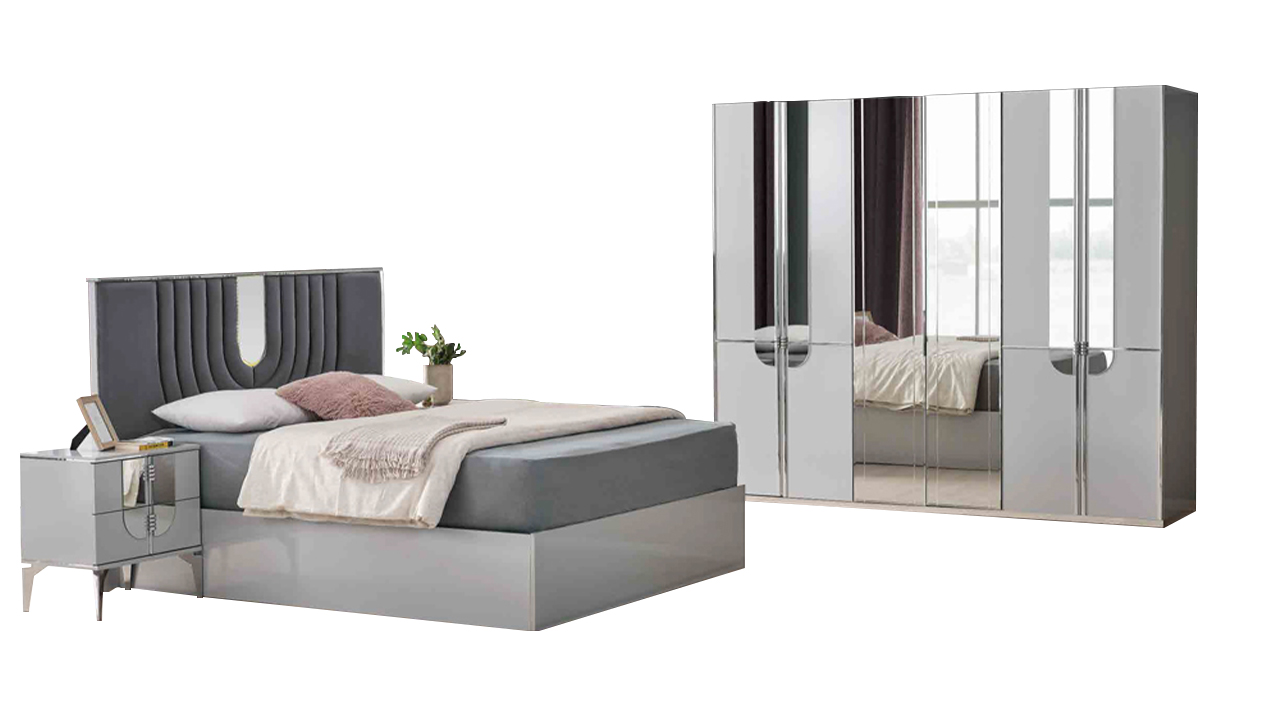 Complete double bed nightstands bed 4-piece gray wardrobe bedroom