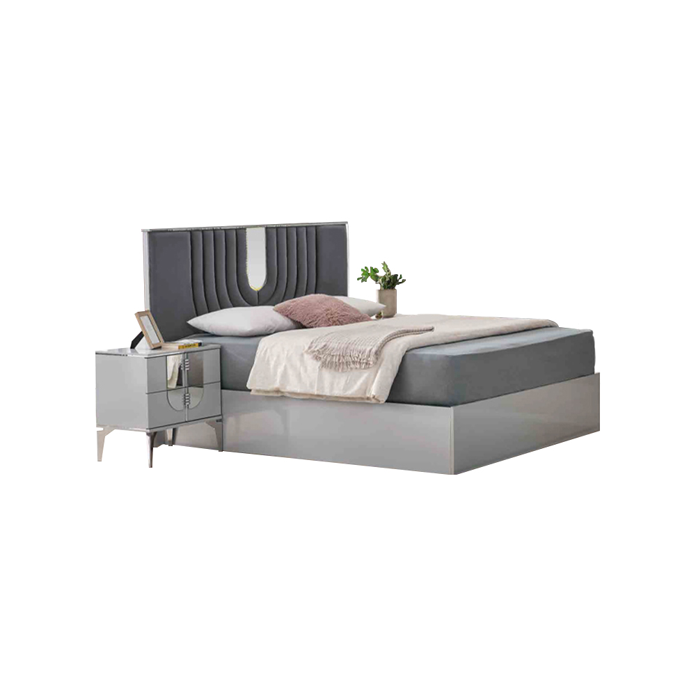 Complete bedroom furniture double bed nightstands gray design 3 pcs.