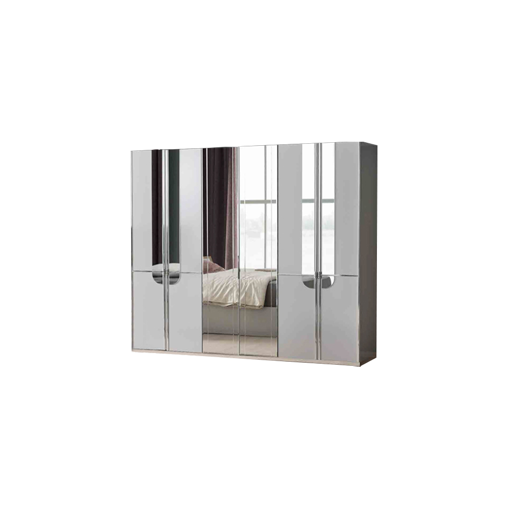 Wardrobe Gray Wooden Wardrobe Clothing Closet Mirror Bedroom Cabinet