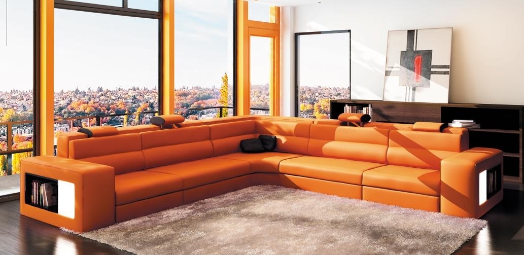 Leather sofa couch corner sofa seating upholstery living area XXL big rattan orange