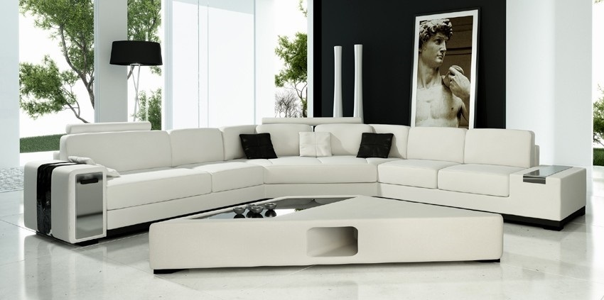 Leather sofa corner sofa with USB, upholstered designer corner unit living landscape Lima