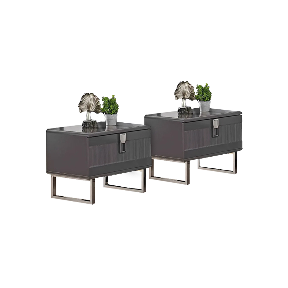 Modern 2x Gray Nightstands Luxurious Bedroom Wooden Furniture 2-piece Set