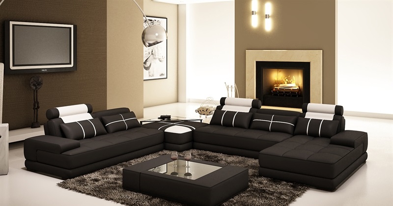 Corner sofa with USB, living landscape leather sofa XXL designer sofas Wolfhagen S/W