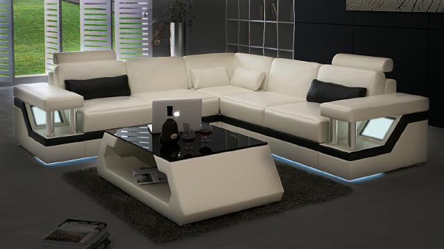 XXL leather sofa with USB, living room set corner couch leather corner sofa HAMBURG II