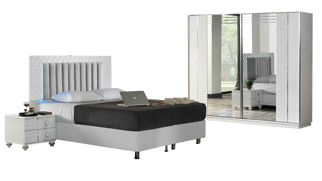 Double bed bedroom complete nightstands 4-piece white cabinet